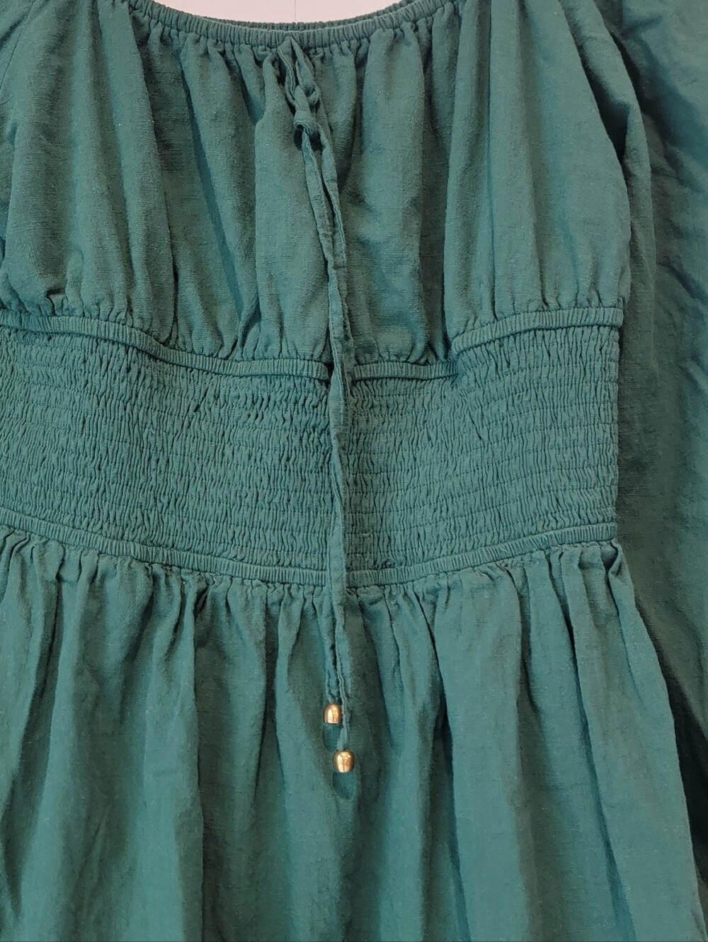 Illusory Green Smocked Waist Long Sleeve Mini Dress Size L Cottagecore Boho - Picture 2 of 12